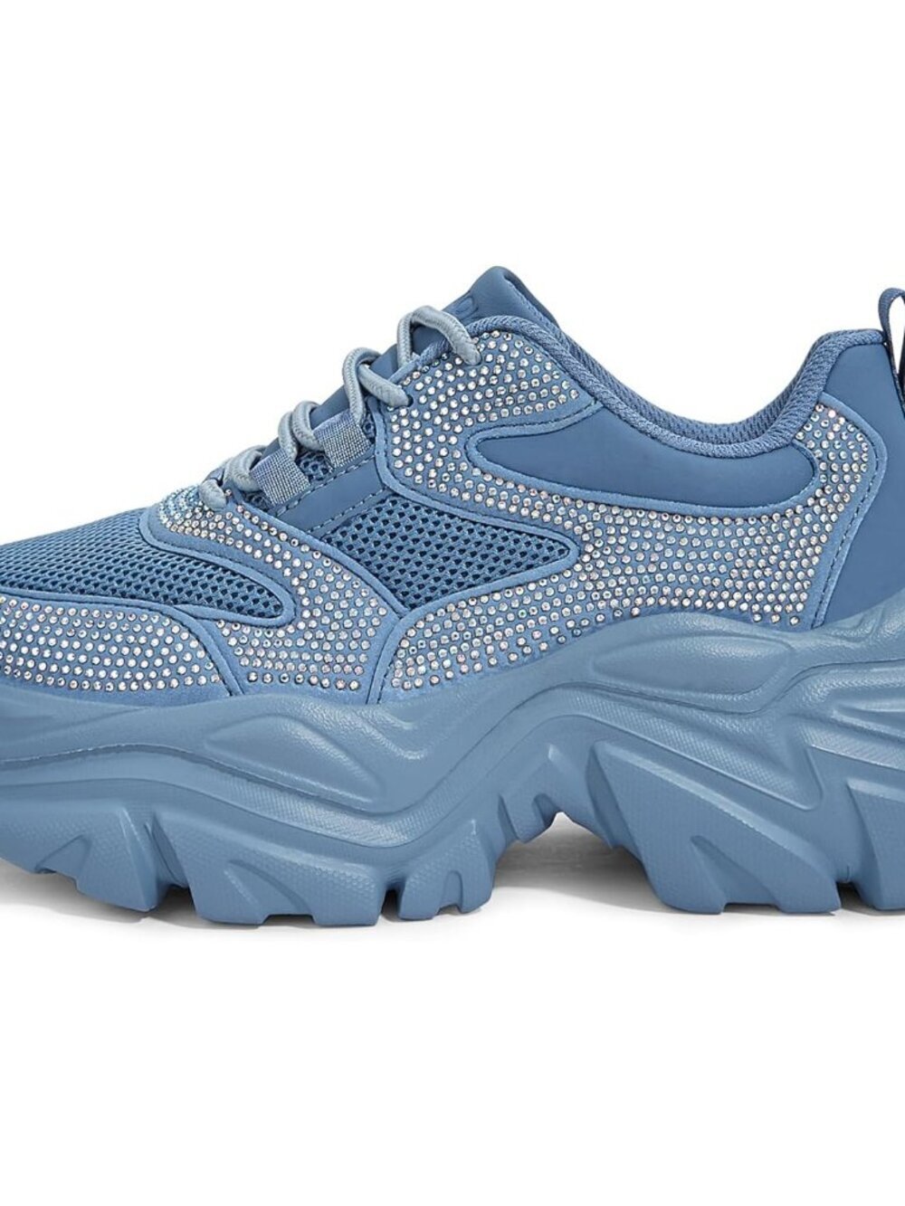 Women's Blue Rhinestone Platform Comfortable Wedge Walking Sneakers Shoes